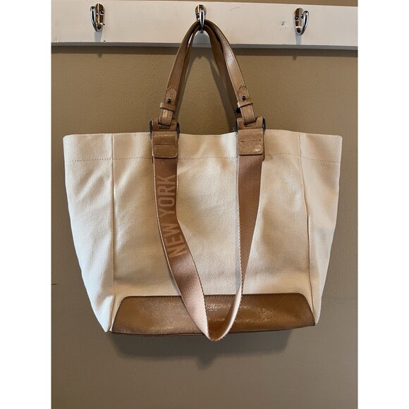 Botkier Cotton Canvas Woven Tote White & Brown Medium Purse - Picture 1 of 13